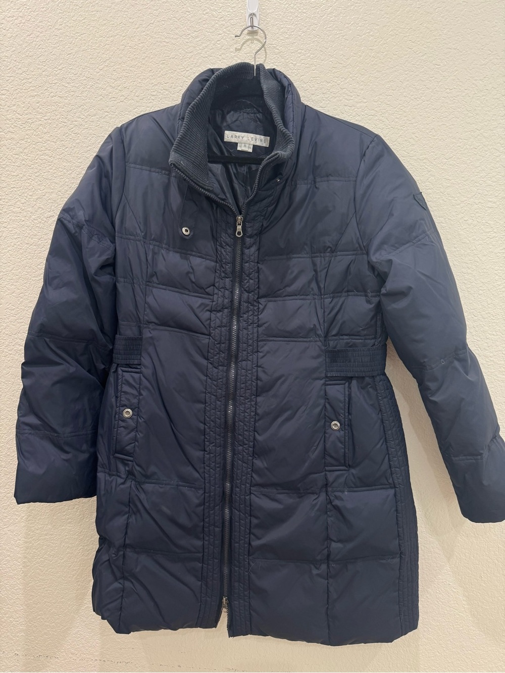 Larry Levine Down Puffer Coat Women’s XL Navy Long Winter Jacket No Hood